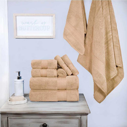  Superior Premium Turkish Cotton Assorted 9-Piece Towel Set - Hazelnut