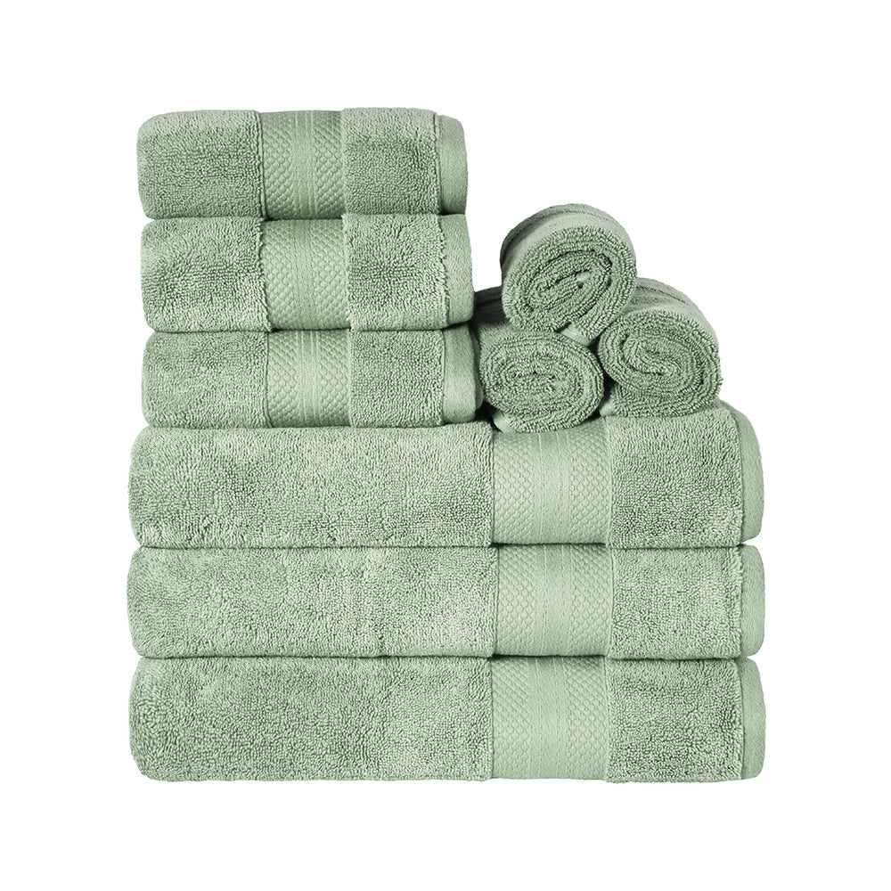  Superior Premium Turkish Cotton Assorted 9-Piece Towel Set - Olive Green
