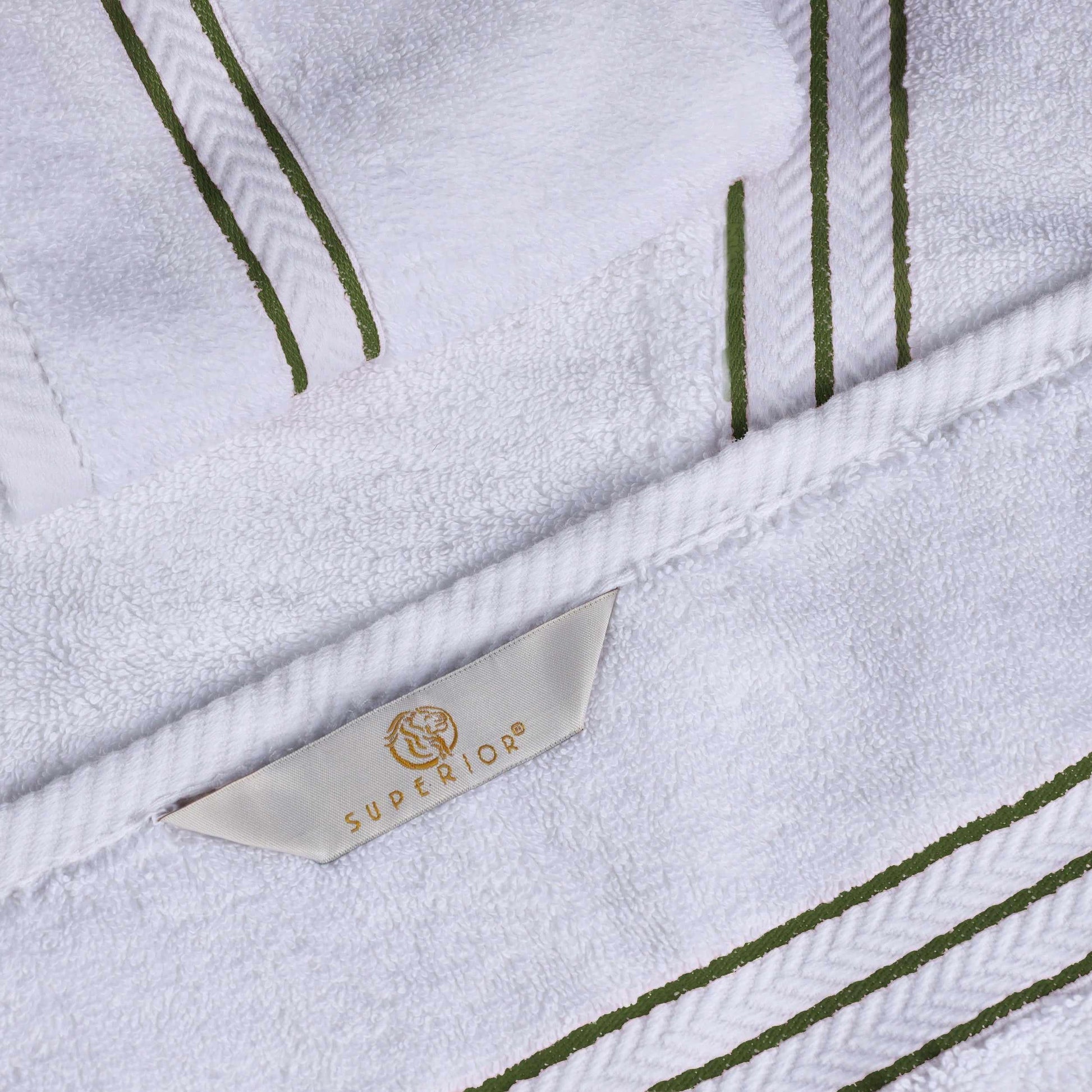  Traditional Organic Wave 650 GSM 8- Pieces Towel Set - White-ForestGreen