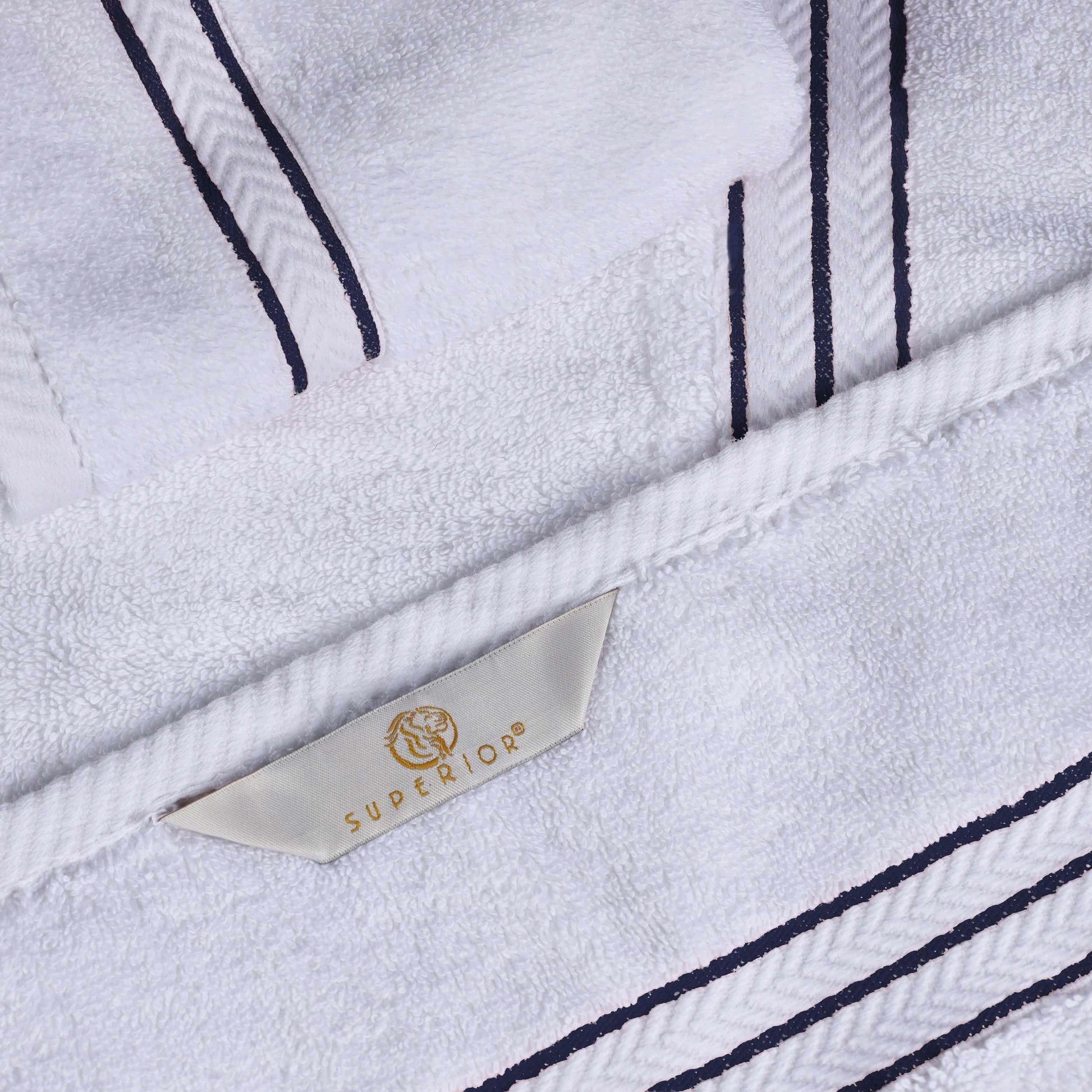  Traditional Organic Wave 650 GSM 8- Pieces Towel Set - White-Navy Blue