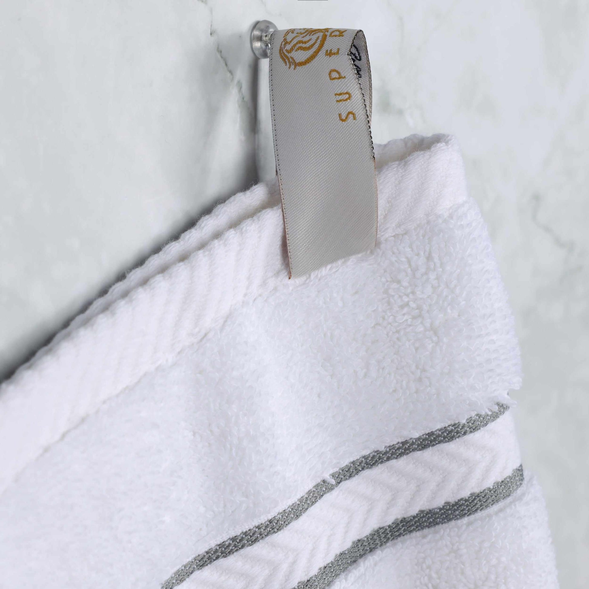  Traditional Organic Wave 650 GSM 8- Pieces Towel Set - White-Charcoal