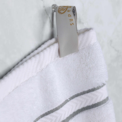  Traditional Organic Wave 650 GSM 8- Pieces Towel Set - White-Charcoal