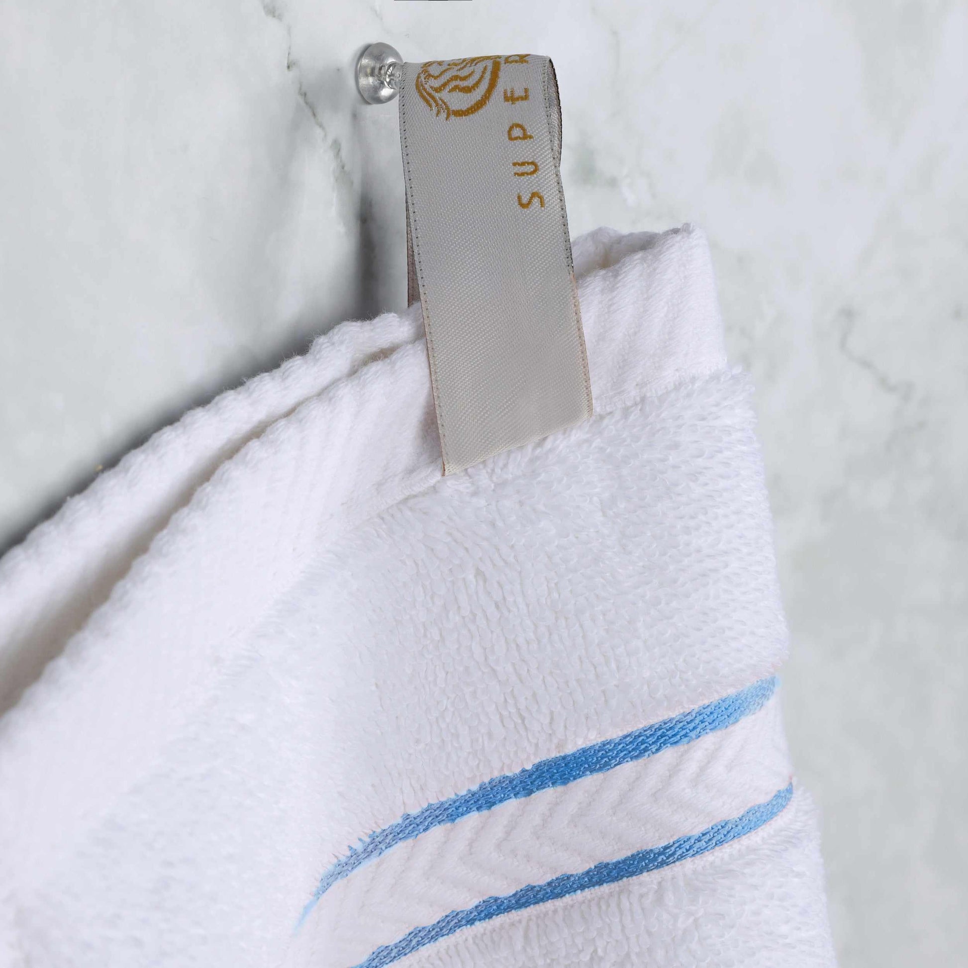  Traditional Organic Wave 650 GSM 8- Pieces Towel Set - White-Teal