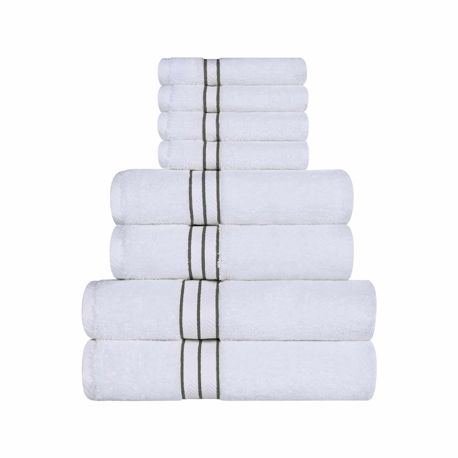  Traditional Organic Wave 650 GSM 8- Pieces Towel Set - White-Charcoal