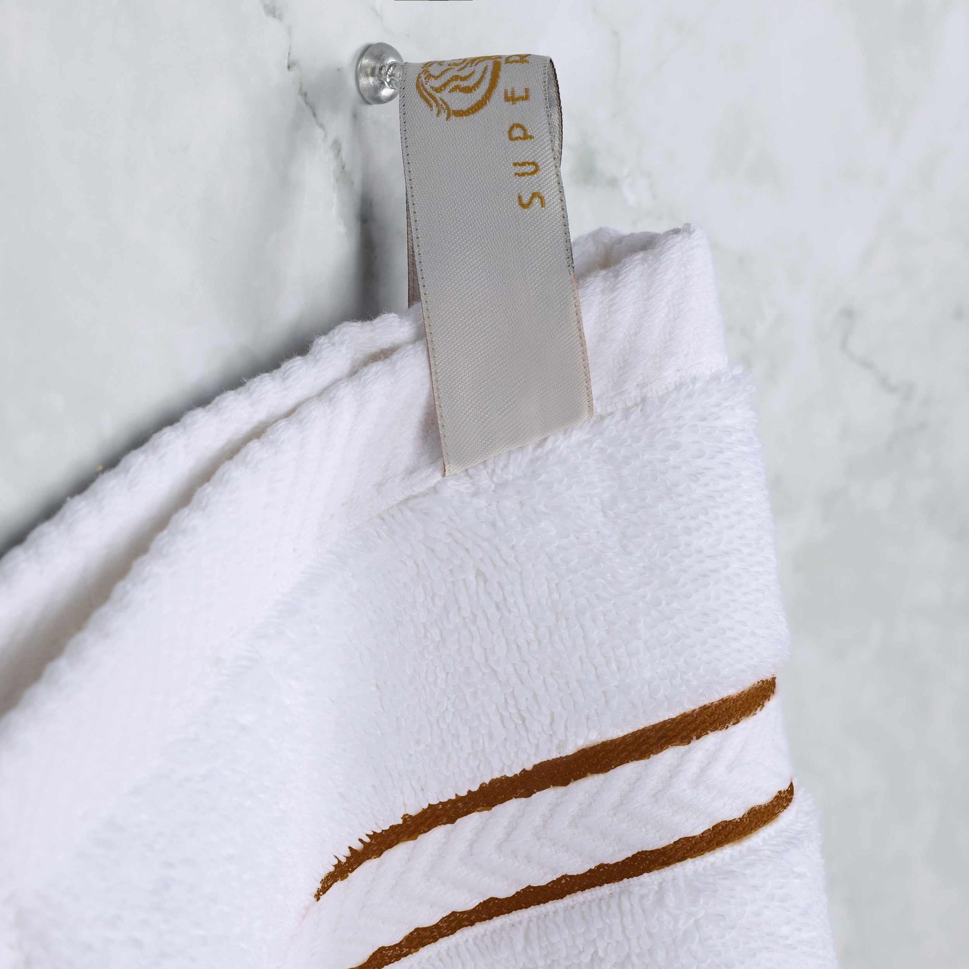  Traditional Organic Wave 650 GSM 8- Pieces Towel Set - White-Toast