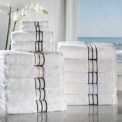  Traditional Organic Wave 650 GSM 8- Pieces Towel Set - White-Black