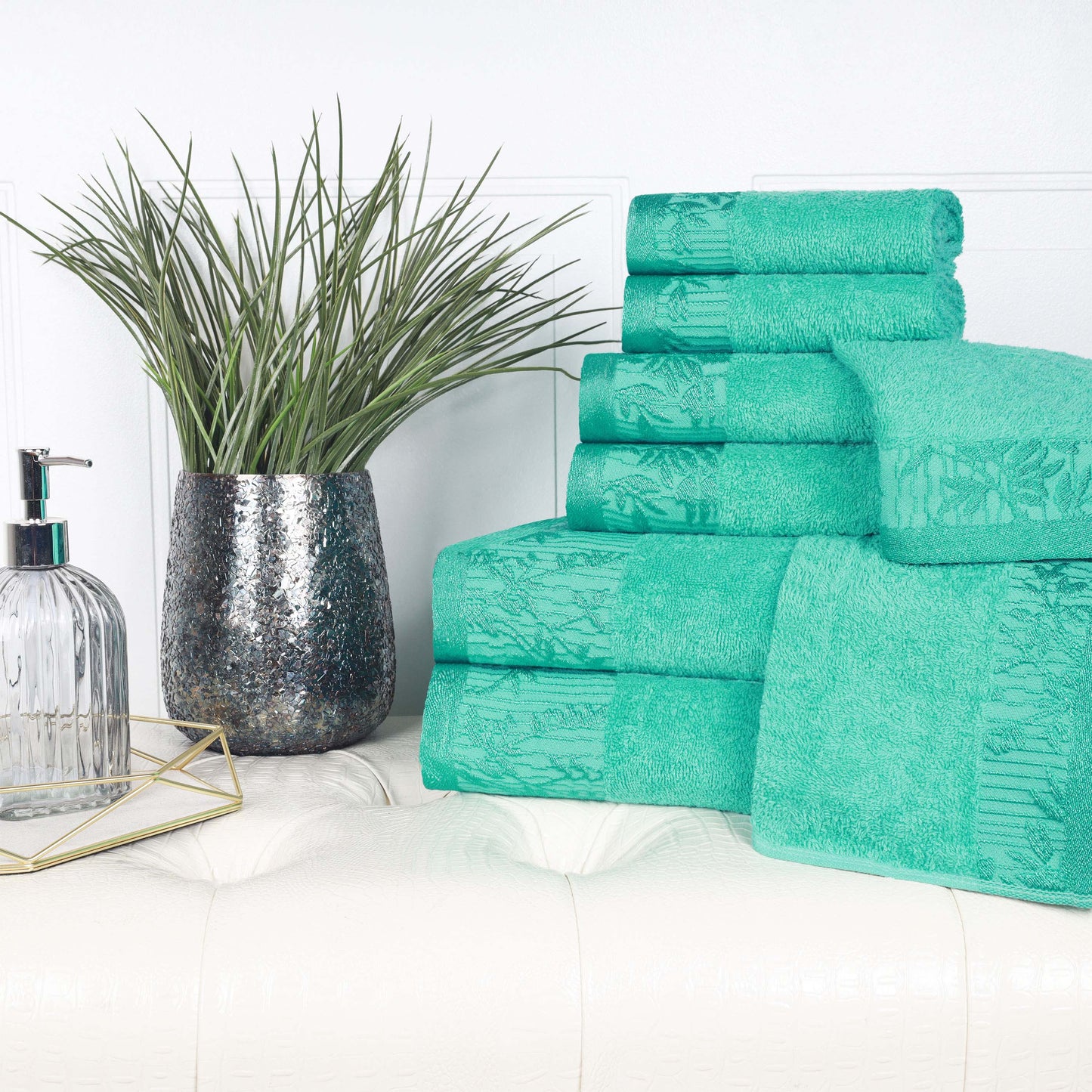 Wisteria Cotton Medium Weight Floral Jacquard Border 8 Piece Towel Set