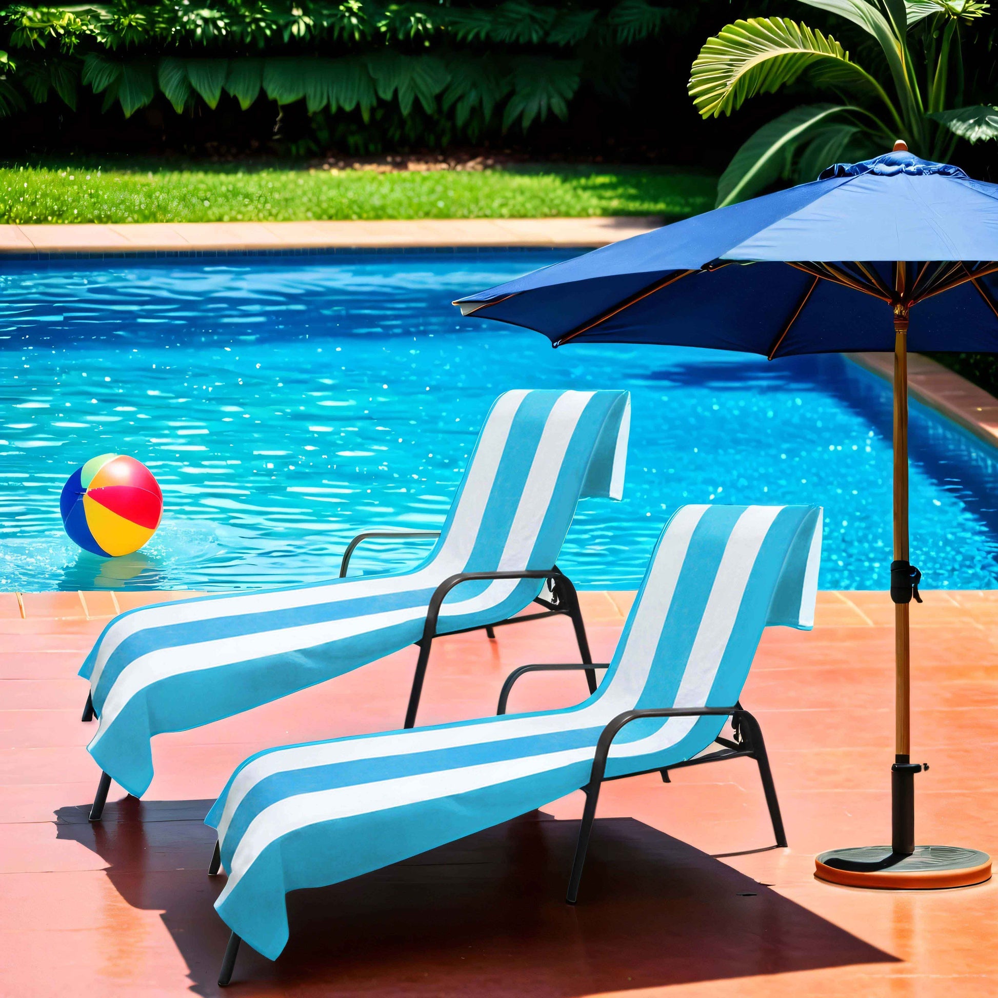 Cabana Striped Cotton Standard Size Chaise Lounge Chair Cover Set of 2 - Turquoise