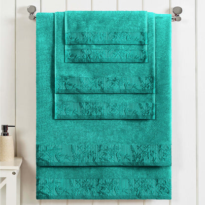Wisteria Cotton Medium Weight Floral Jacquard Border 6 Piece Towel Set