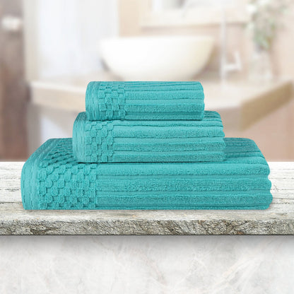 Soho Ribbed Cotton Absorbent 3 Piece Assorted Towel Set - Turquoise