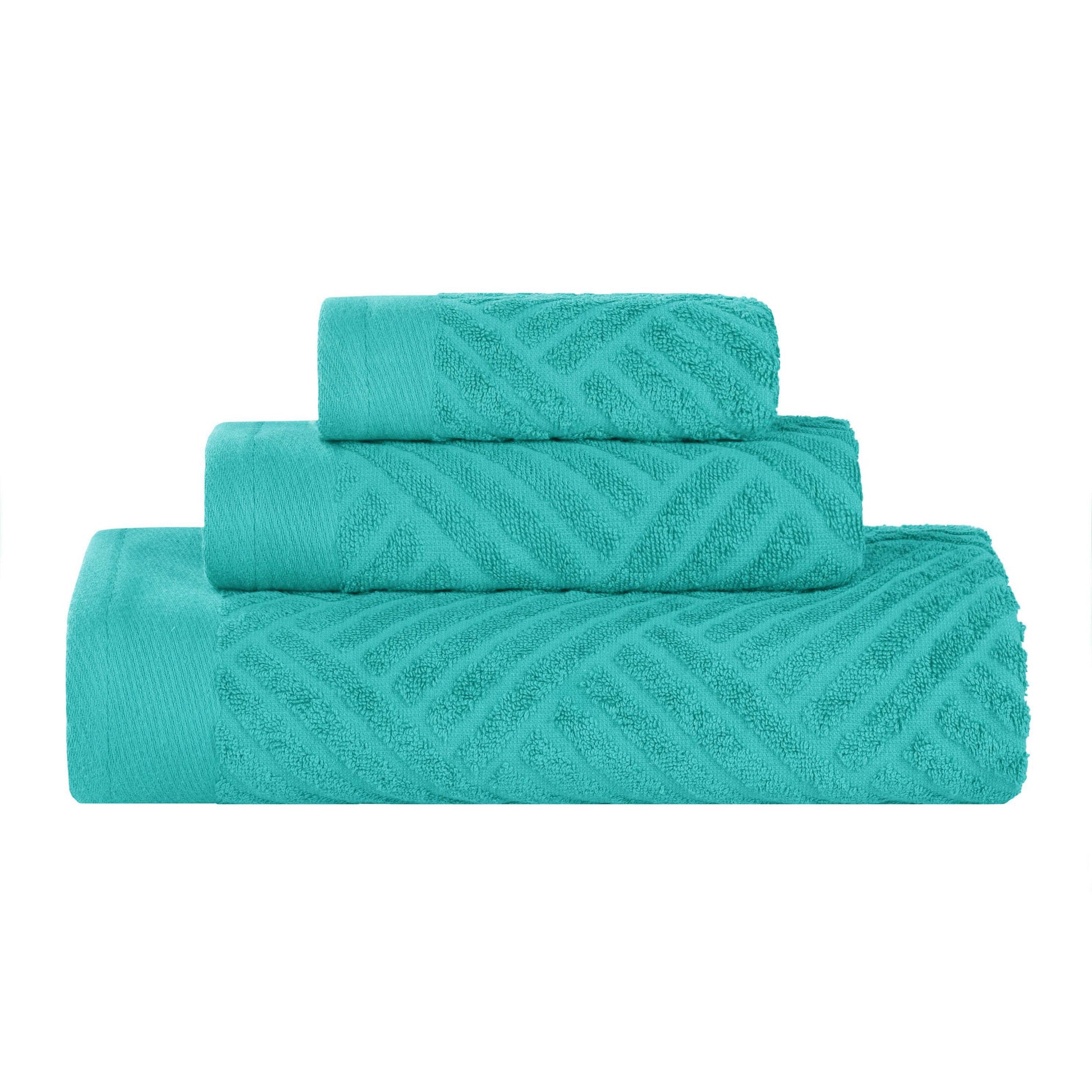 Basketweave Egyptian Cotton Jacquard 3 Piece Assorted Towel Set - Turquoise