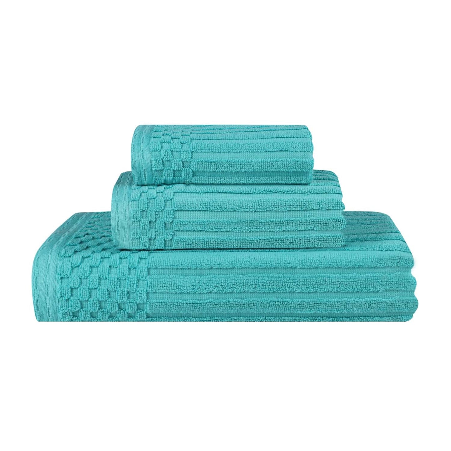 Soho Ribbed Cotton Absorbent 3 Piece Assorted Towel Set - Turquoise
