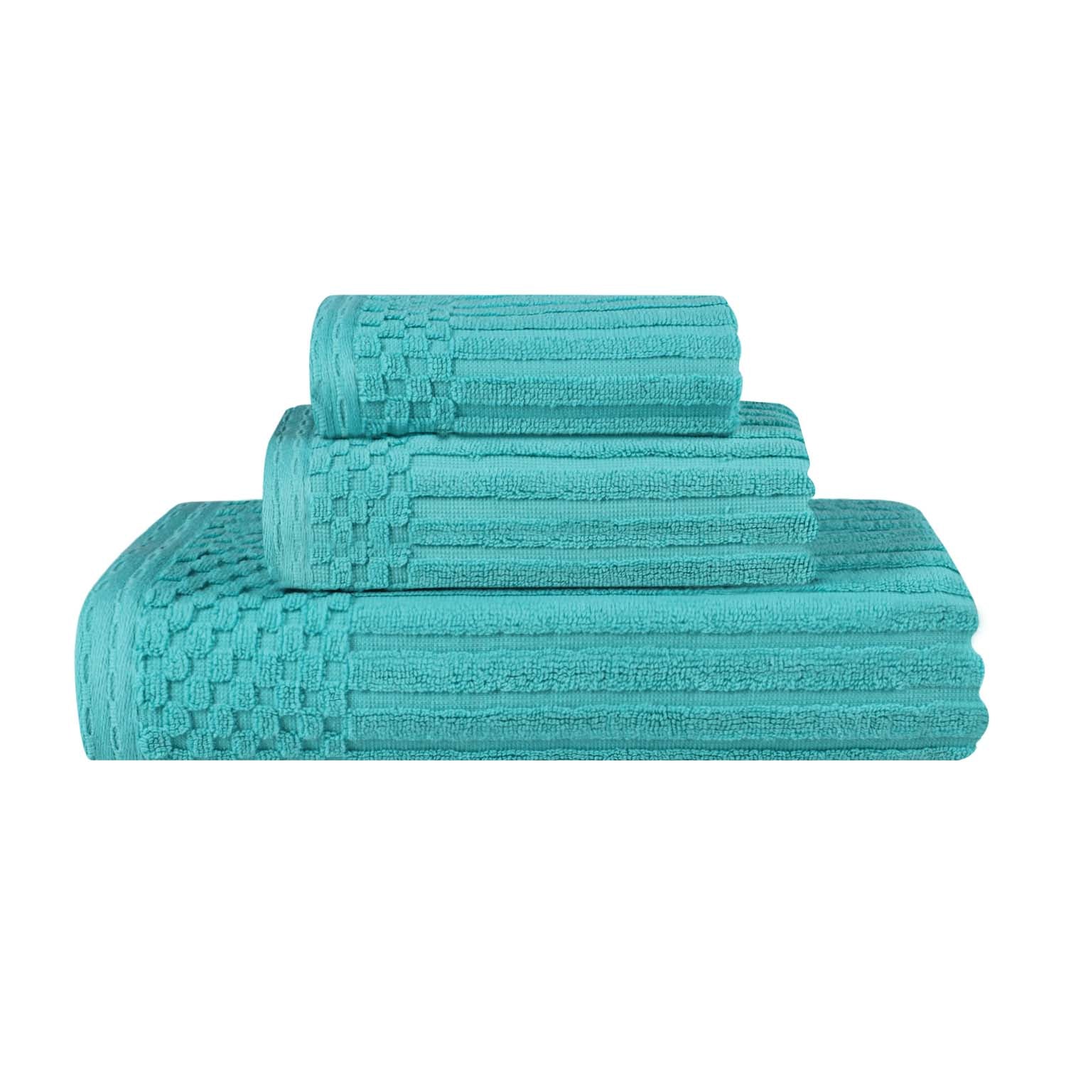 Soho Ribbed Cotton Absorbent 3 Piece Assorted Towel Set - Turquoise