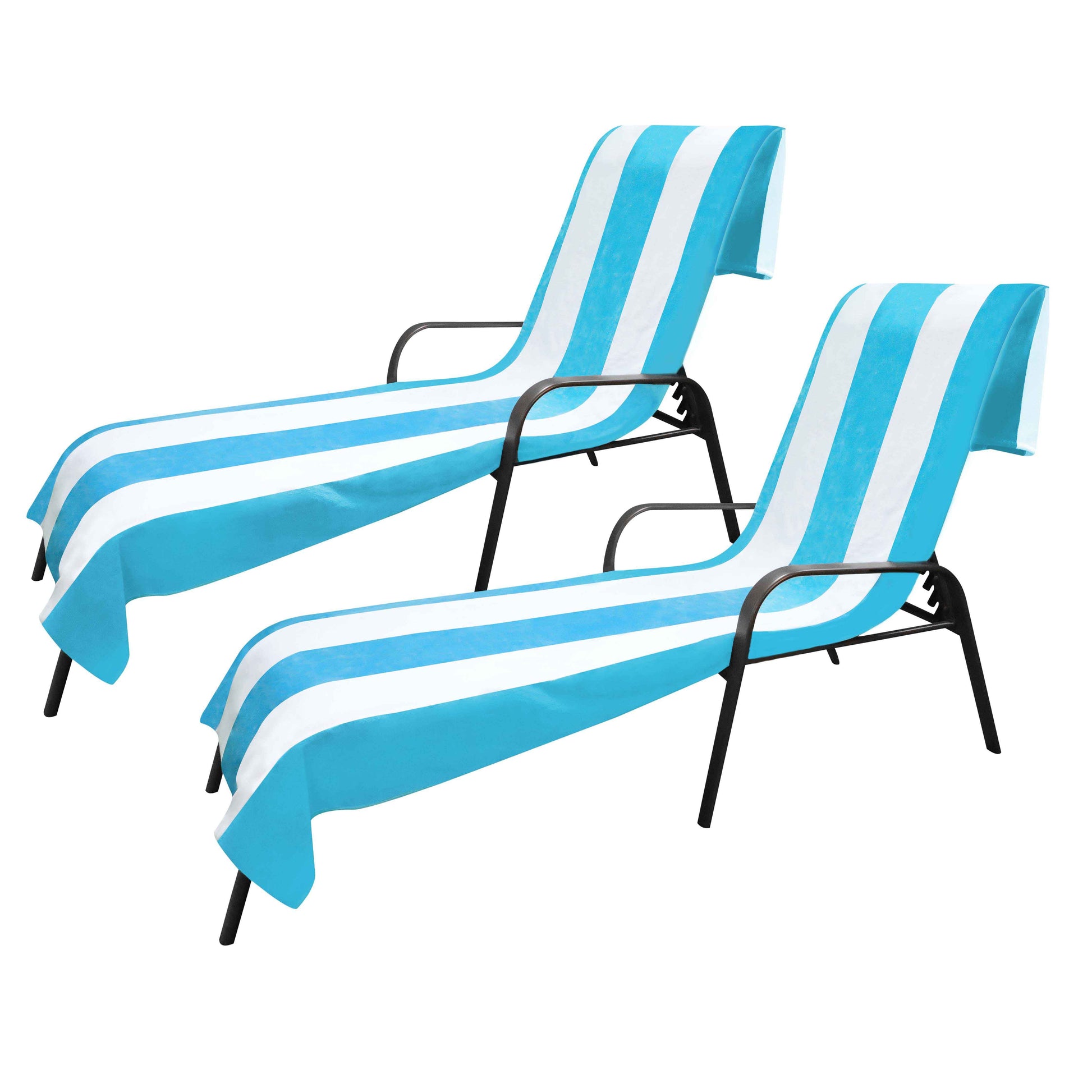 Cabana Striped Cotton Standard Size Chaise Lounge Chair Cover Set of 2 - Turquoise