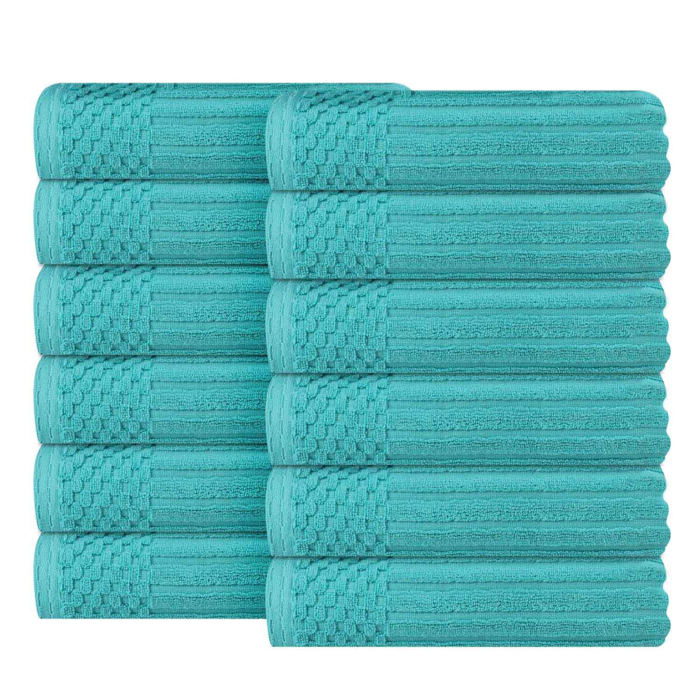 Soho Ribbed Cotton Absorbent Face Towel / Washcloth Set of 12 - Turquoise