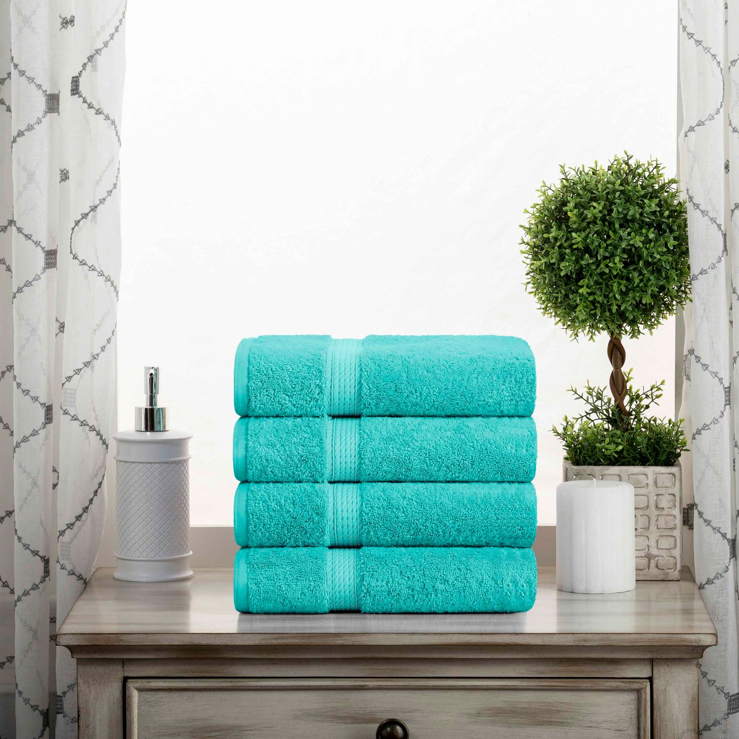 Egyptian Cotton Pile Plush Heavyweight Absorbent Bath Towel (Set of 4) - Turquoise