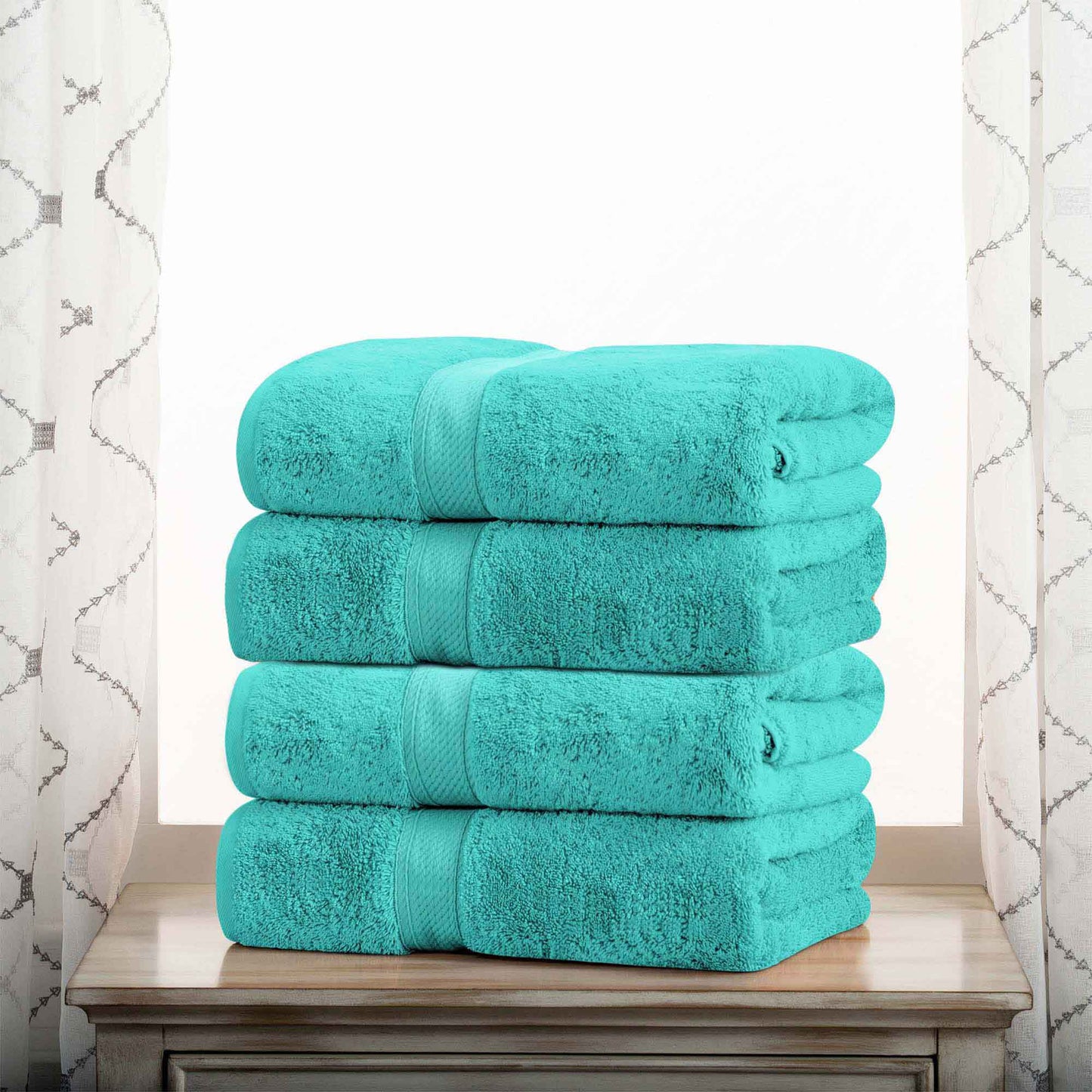 Egyptian Cotton Pile Plush Heavyweight Absorbent Bath Towel (Set of 4) - Turquoise