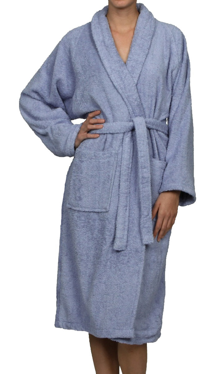 Cotton Ultra-Soft Terry Adult Unisex Lightweight Luxury Bathrobe - Blue