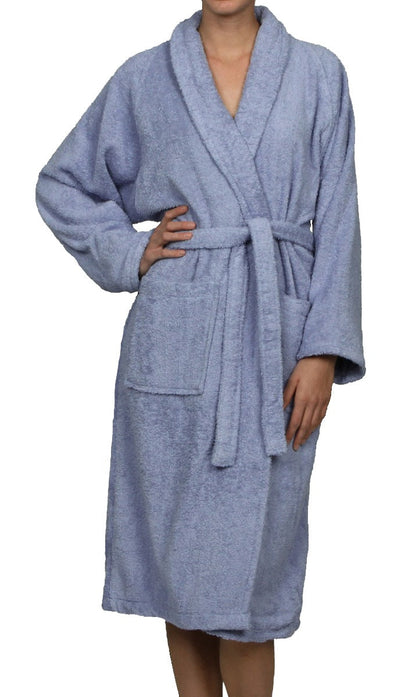 Cotton Ultra-Soft Terry Adult Unisex Lightweight Luxury Bathrobe - Blue