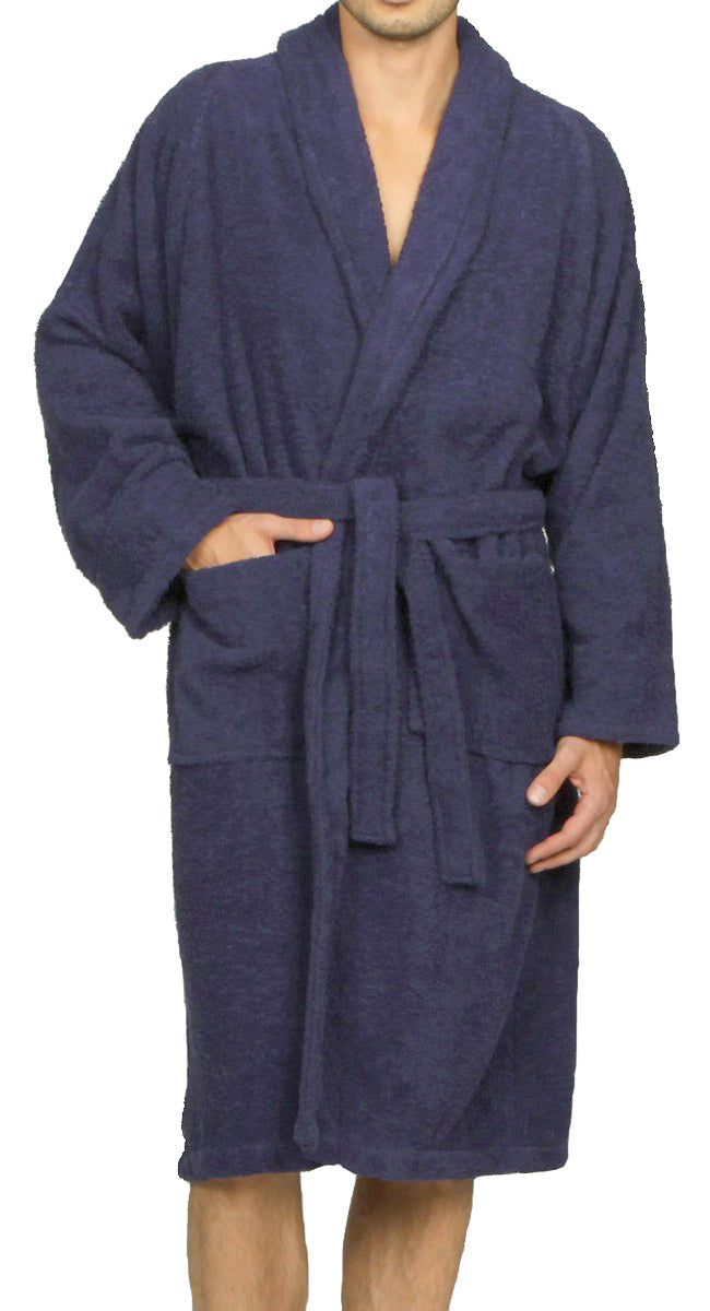 Cotton Ultra-Soft Terry Adult Unisex Lightweight Luxury Bathrobe - Navy Blue