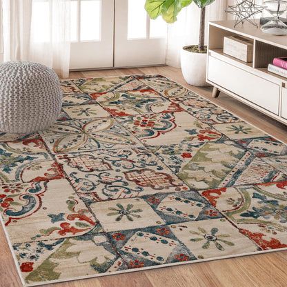 Superior Vanessa Vintage Floral Patchwork Indoor Area Rug Or Runner Rug Or Door Mat  - Teal