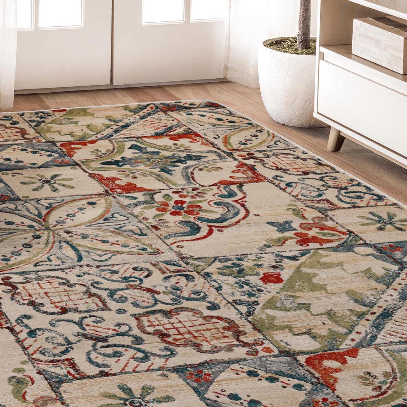 Superior Vanessa Vintage Floral Patchwork Indoor Area Rug Or Runner Rug Or Door Mat  - Teal