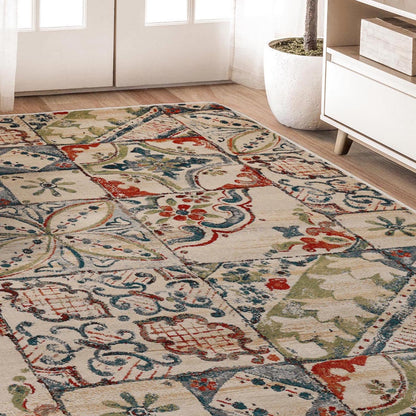 Superior Vanessa Vintage Floral Patchwork Indoor Area Rug Or Runner Rug Or Door Mat  - Teal