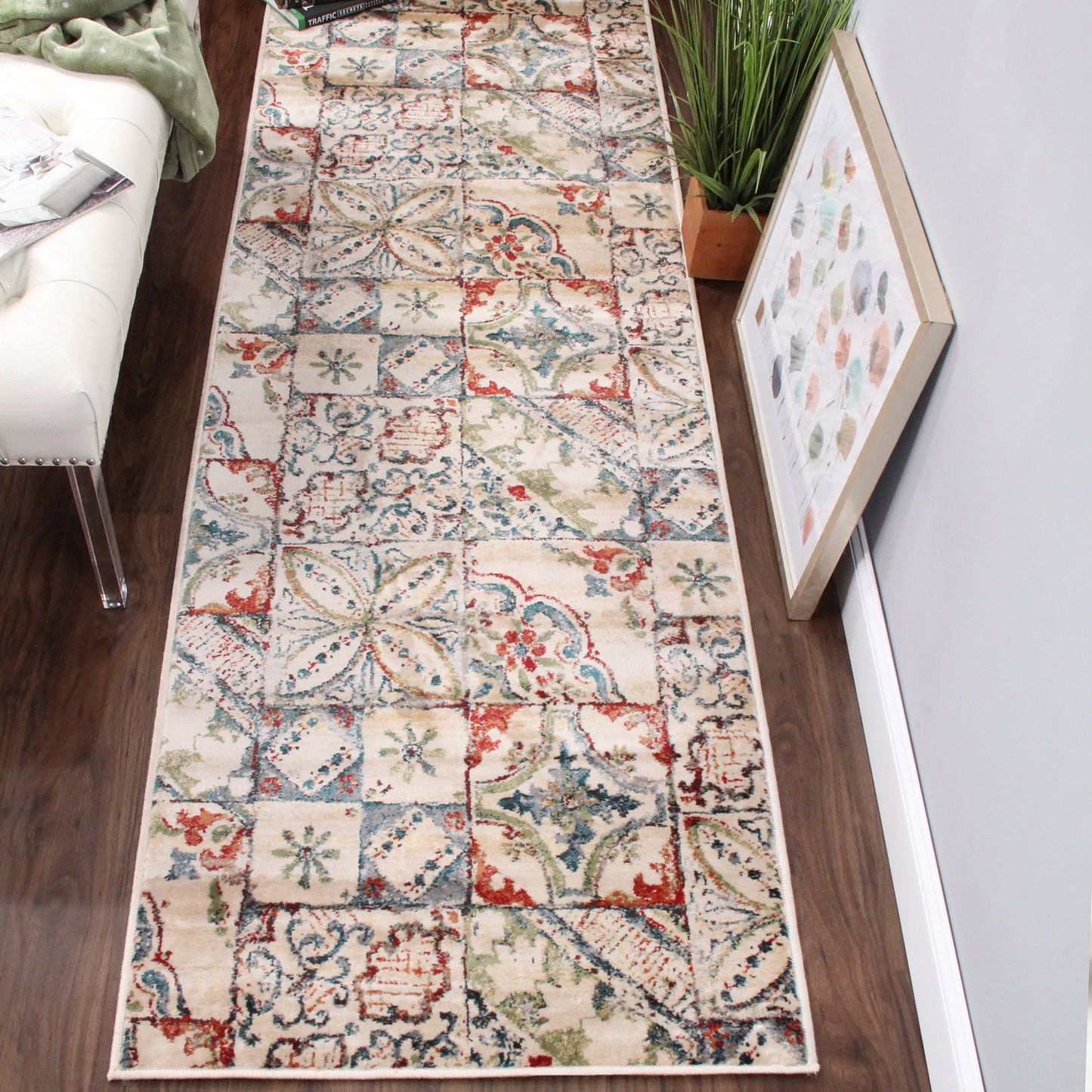 Superior Vanessa Vintage Floral Patchwork Indoor Area Rug Or Runner Rug Or Door Mat - Teal