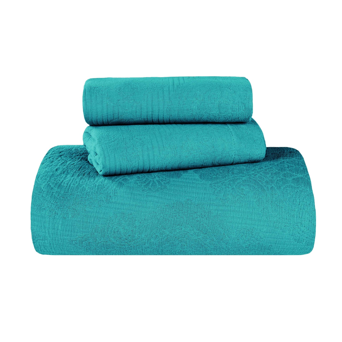 Victory Cotton Matelasse Weave Jacquard Scroll Medallion Bedspread Set - Teal