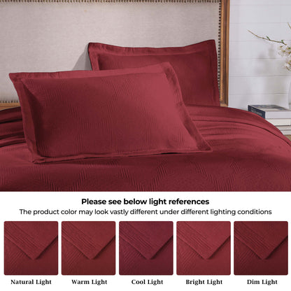 Victory Cotton Matelasse Weave Jacquard Scroll Medallion Bedspread Set - Garnet