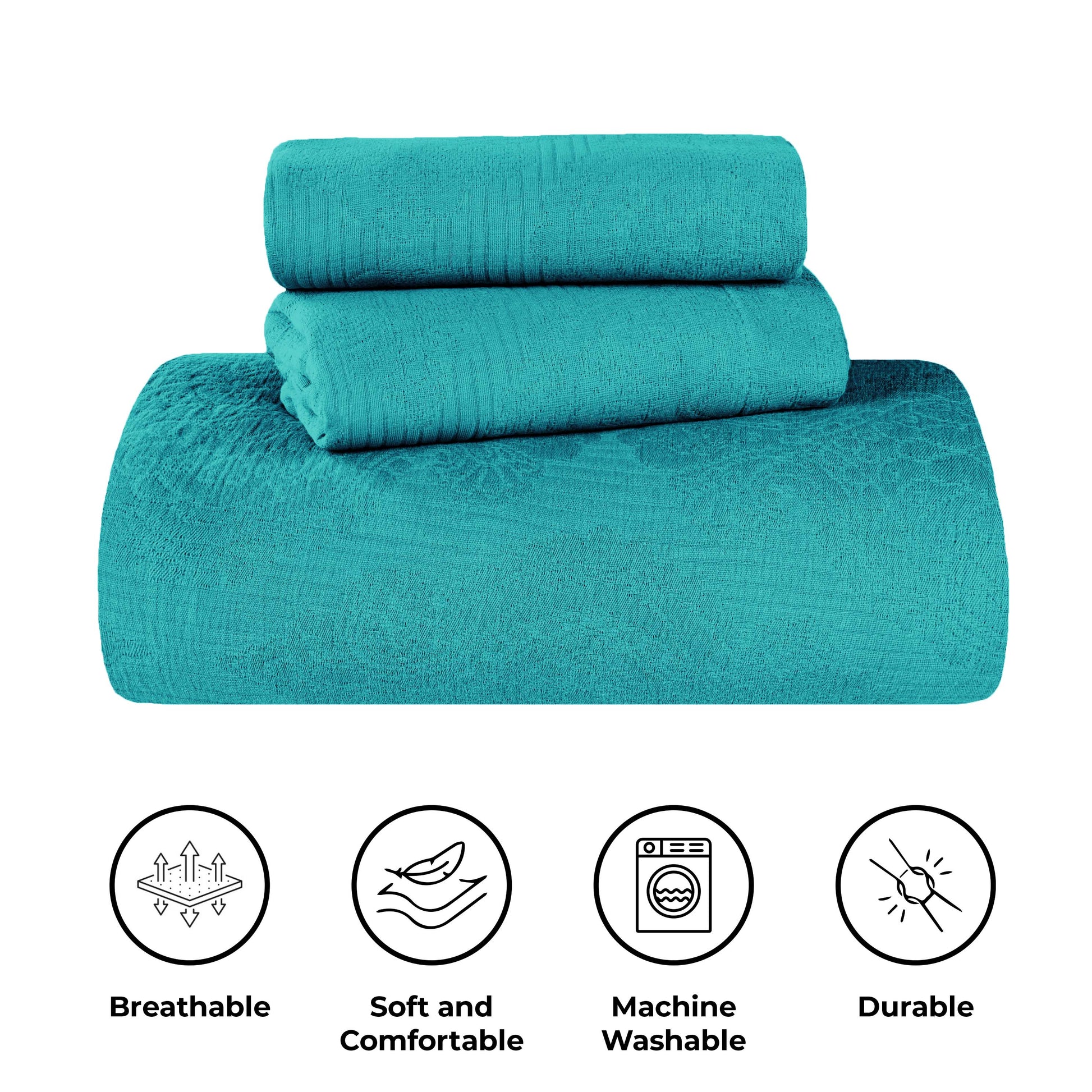 Victory Cotton Matelasse Weave Jacquard Scroll Medallion Bedspread Set - Teal