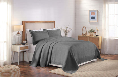 Victory Cotton Matelasse Weave Jacquard Scroll Medallion Bedspread Set - Grey