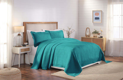 Victory Cotton Matelasse Weave Jacquard Scroll Medallion Bedspread Set - Teal