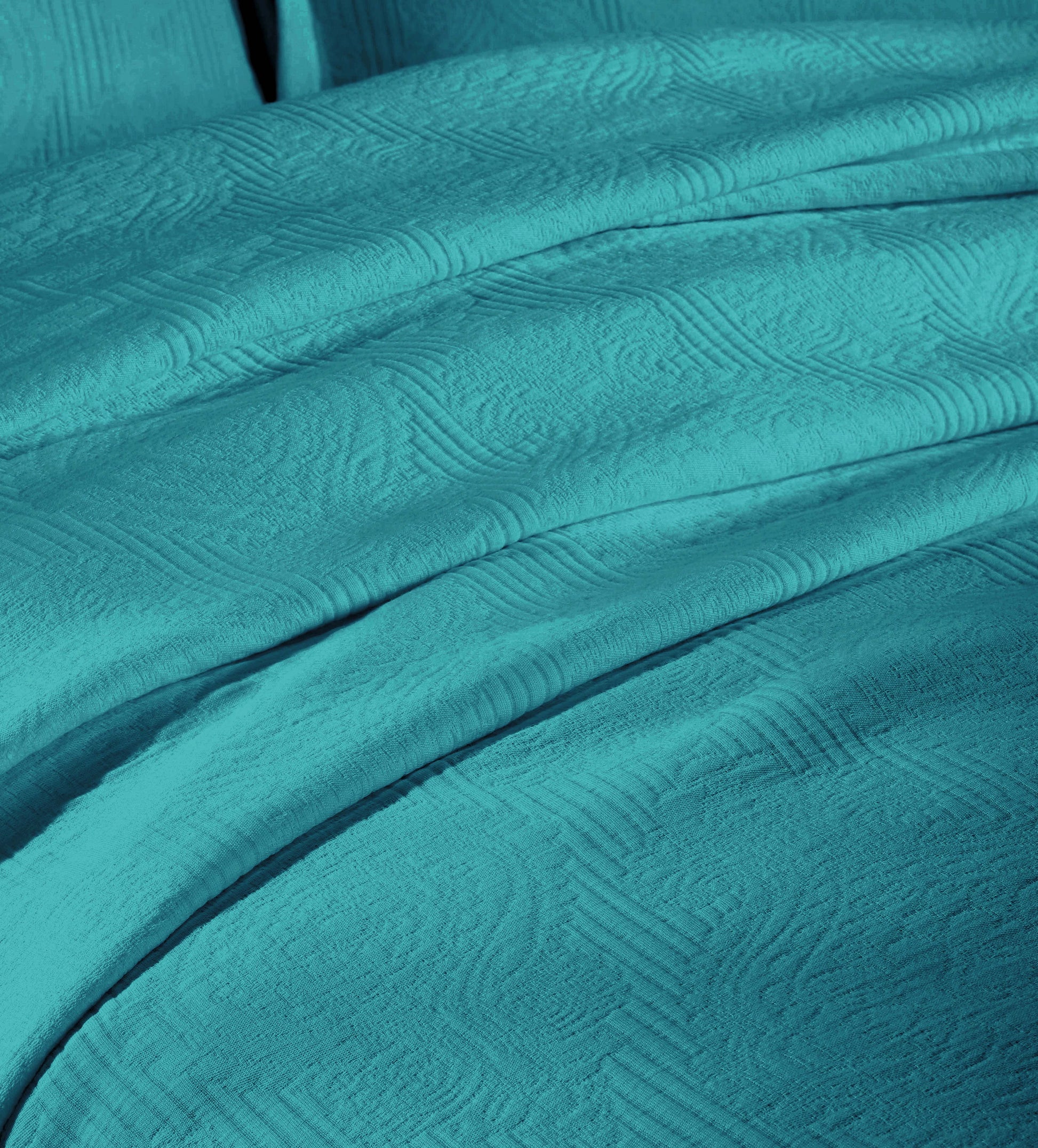 Victory Cotton Matelasse Weave Jacquard Scroll Medallion Bedspread Set - Teal