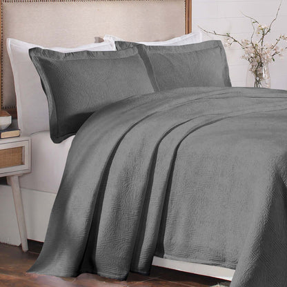 Victory Cotton Matelasse Weave Jacquard Scroll Medallion Bedspread Set - Grey