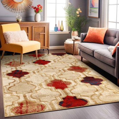 Viking Contemporary Geometric Trellis Indoor Area Rug or Runner - Beige