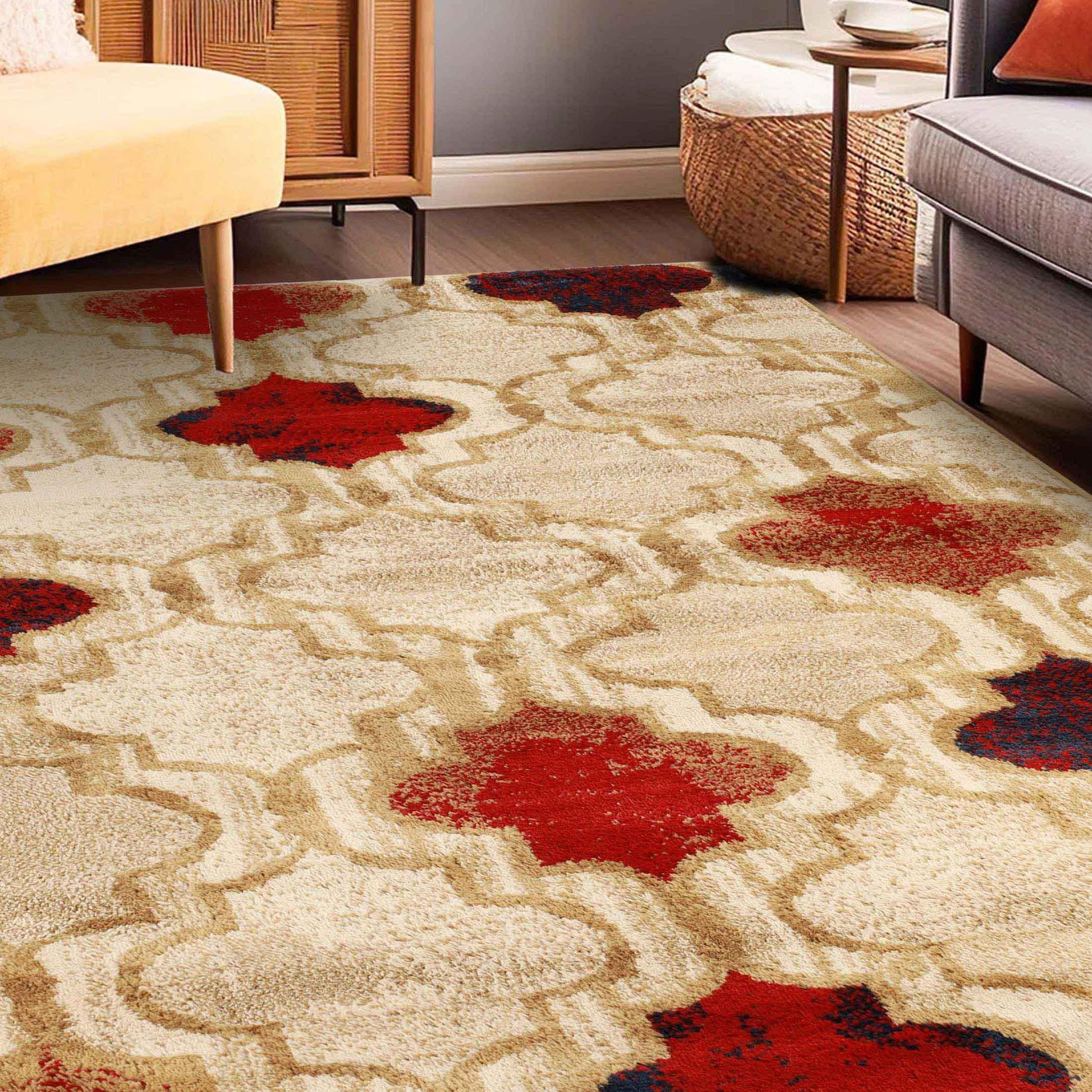 Viking Contemporary Geometric Trellis Indoor Area Rug or Runner - Beige