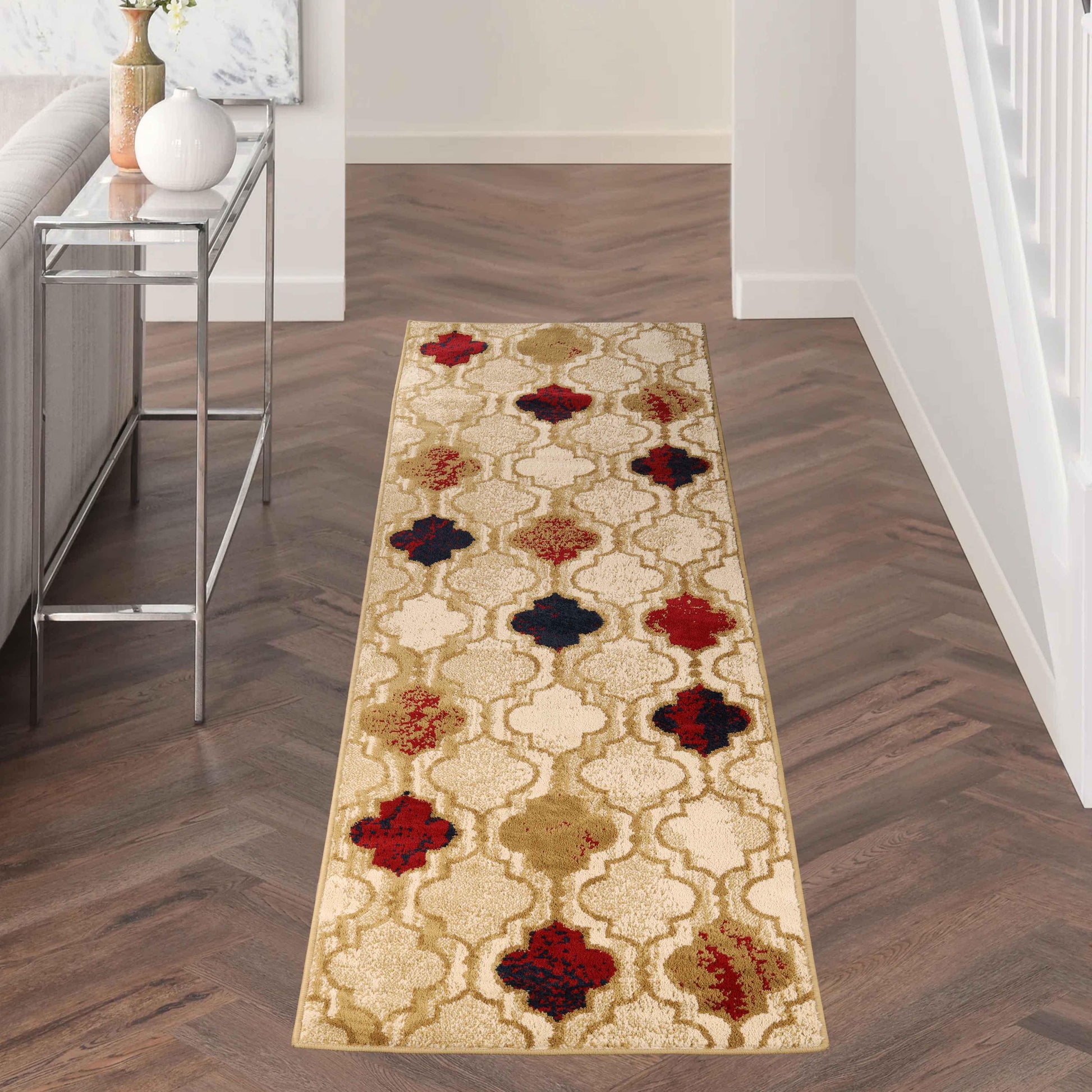 Viking Contemporary Geometric Trellis Indoor Area Rug or Runner - Beige