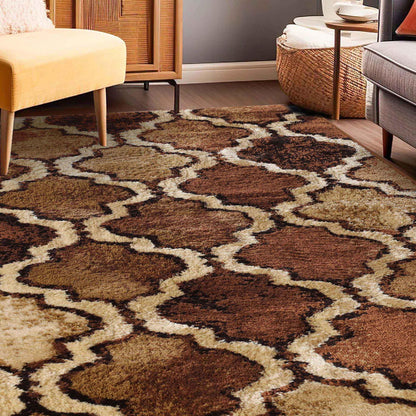 Viking Contemporary Geometric Trellis Indoor Area Rug or Runner - Brown