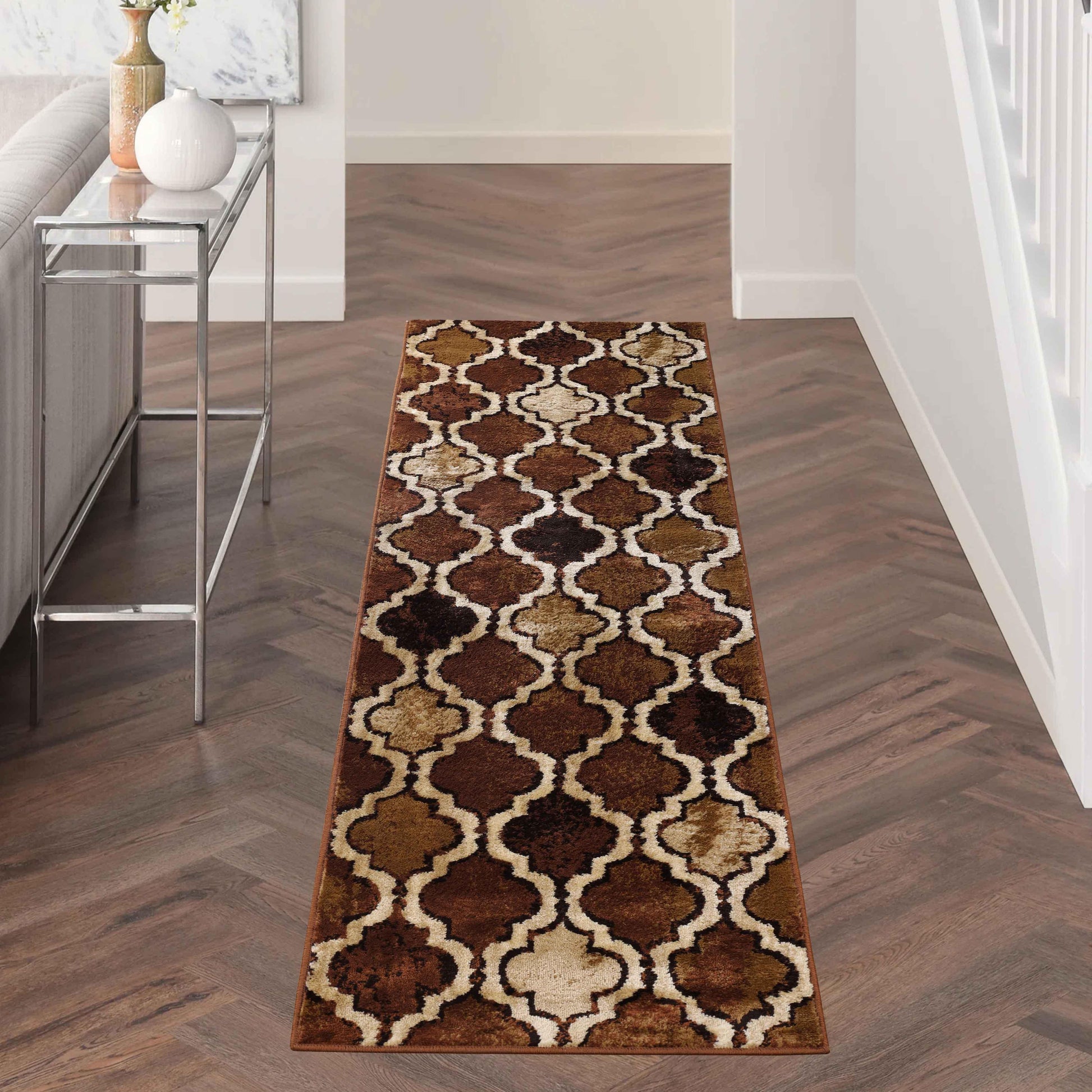 Viking Contemporary Geometric Trellis Indoor Area Rug or Runner - Brown