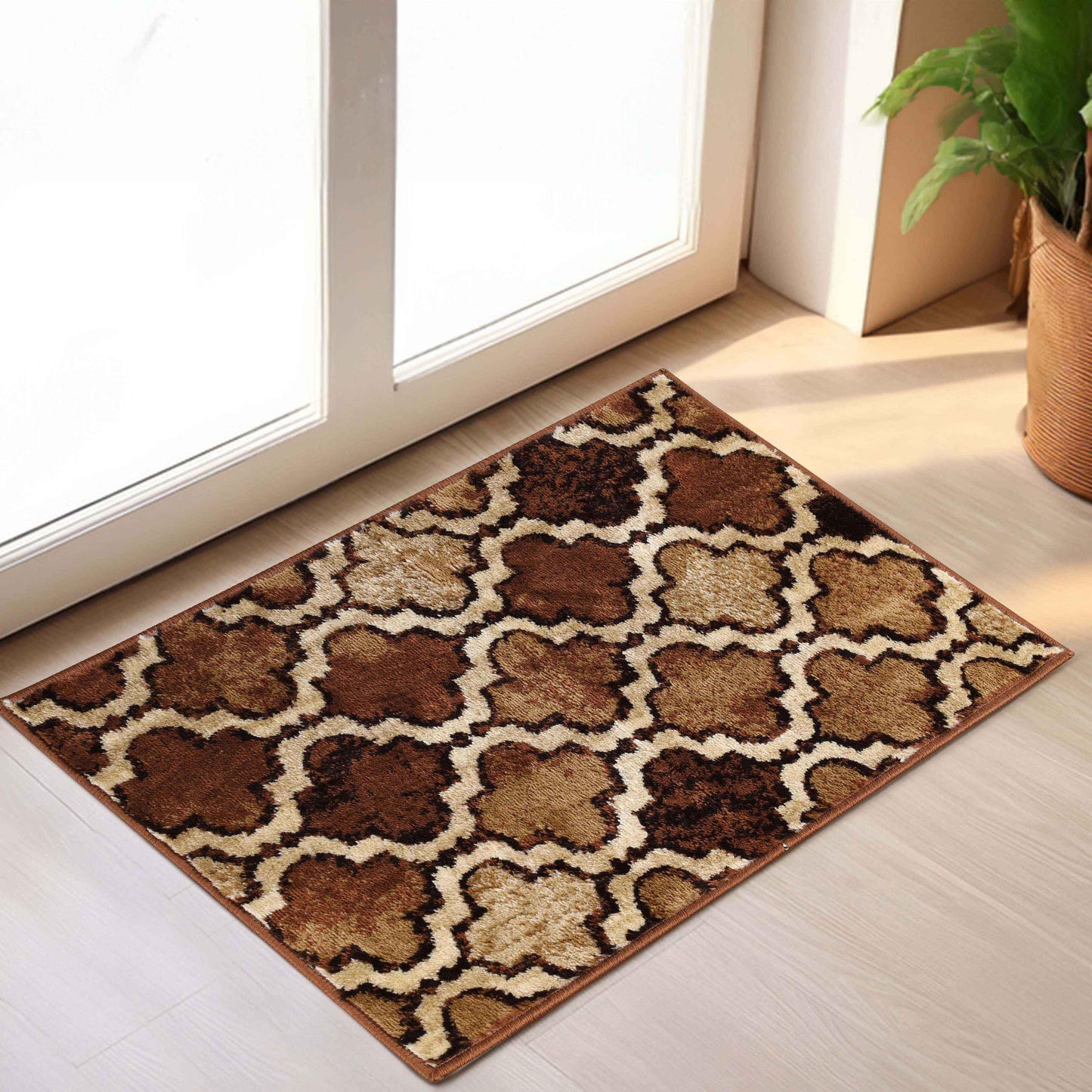 Viking Contemporary Geometric Trellis Indoor Area Rug or Runner - Brown