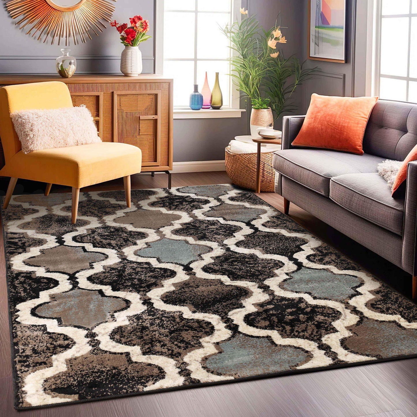 Viking Contemporary Geometric Trellis Indoor Area Rug or Runner - Chocolate