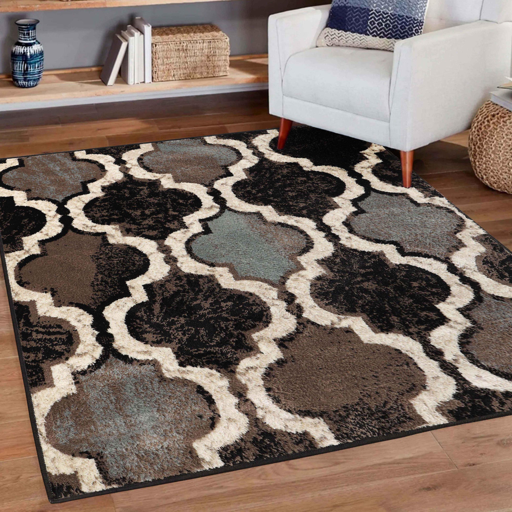 Viking Contemporary Geometric Trellis Indoor Area Rug or Runner - Chocolate