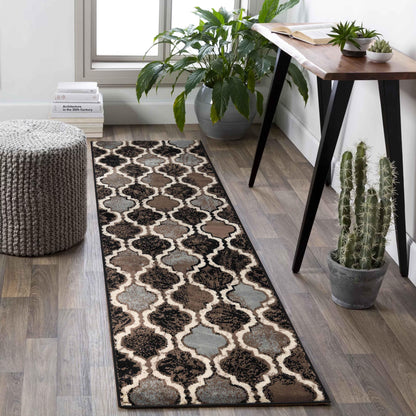 Viking Contemporary Geometric Trellis Indoor Area Rug or Runner - Chocolate