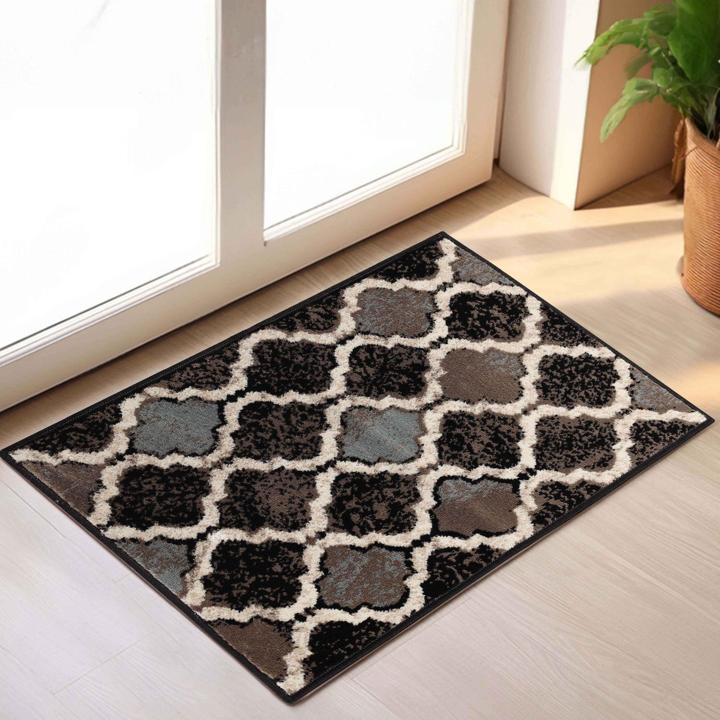 Viking Contemporary Geometric Trellis Indoor Area Rug or Runner - Chocolate