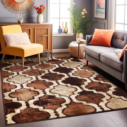 Viking Contemporary Geometric Trellis Indoor Area Rug or Runner - Coffee