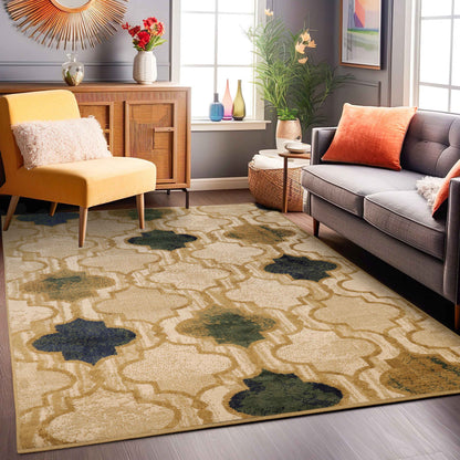 Viking Contemporary Geometric Trellis Indoor Area Rug or Runner - Cream