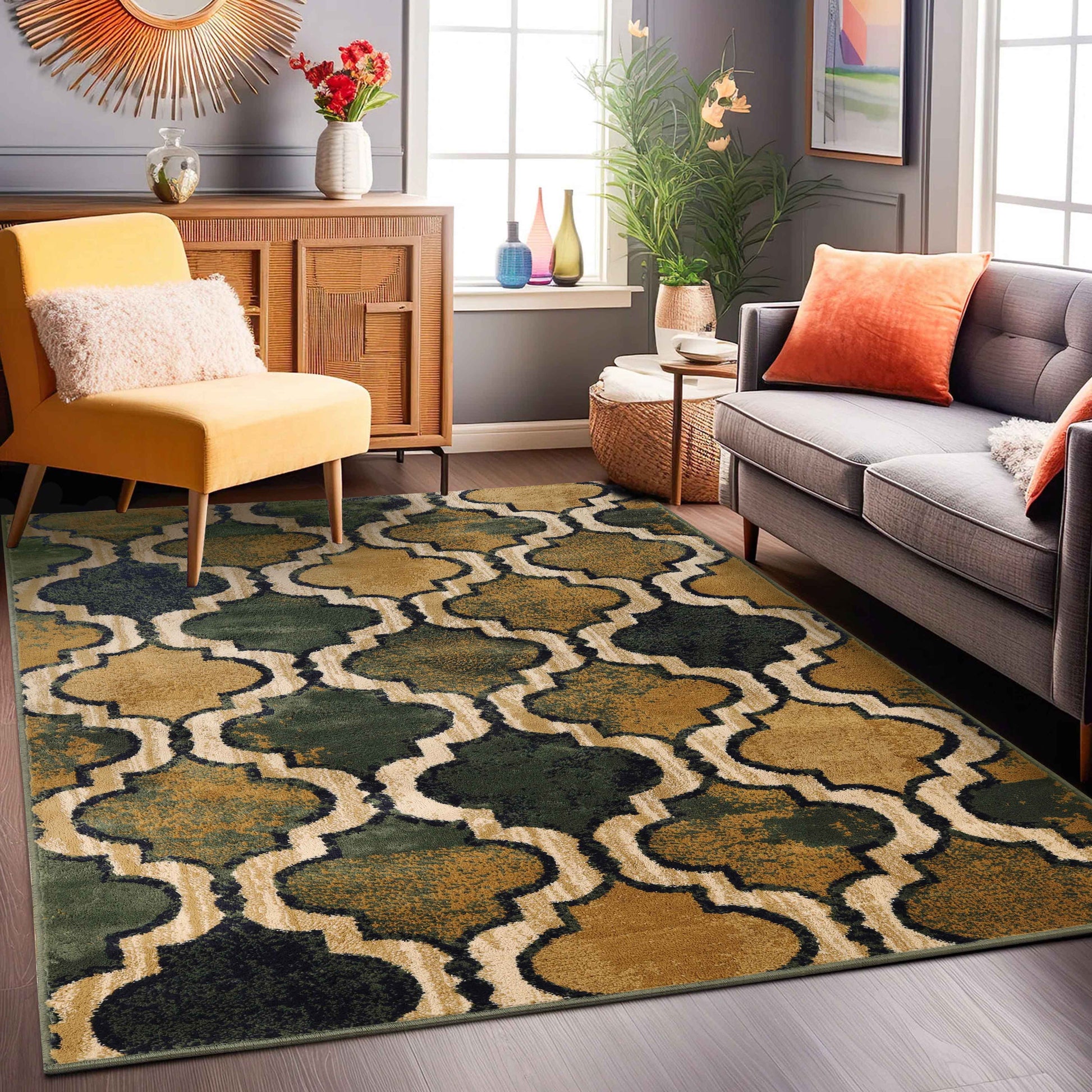 Viking Contemporary Geometric Trellis Indoor Area Rug or Runner - Green