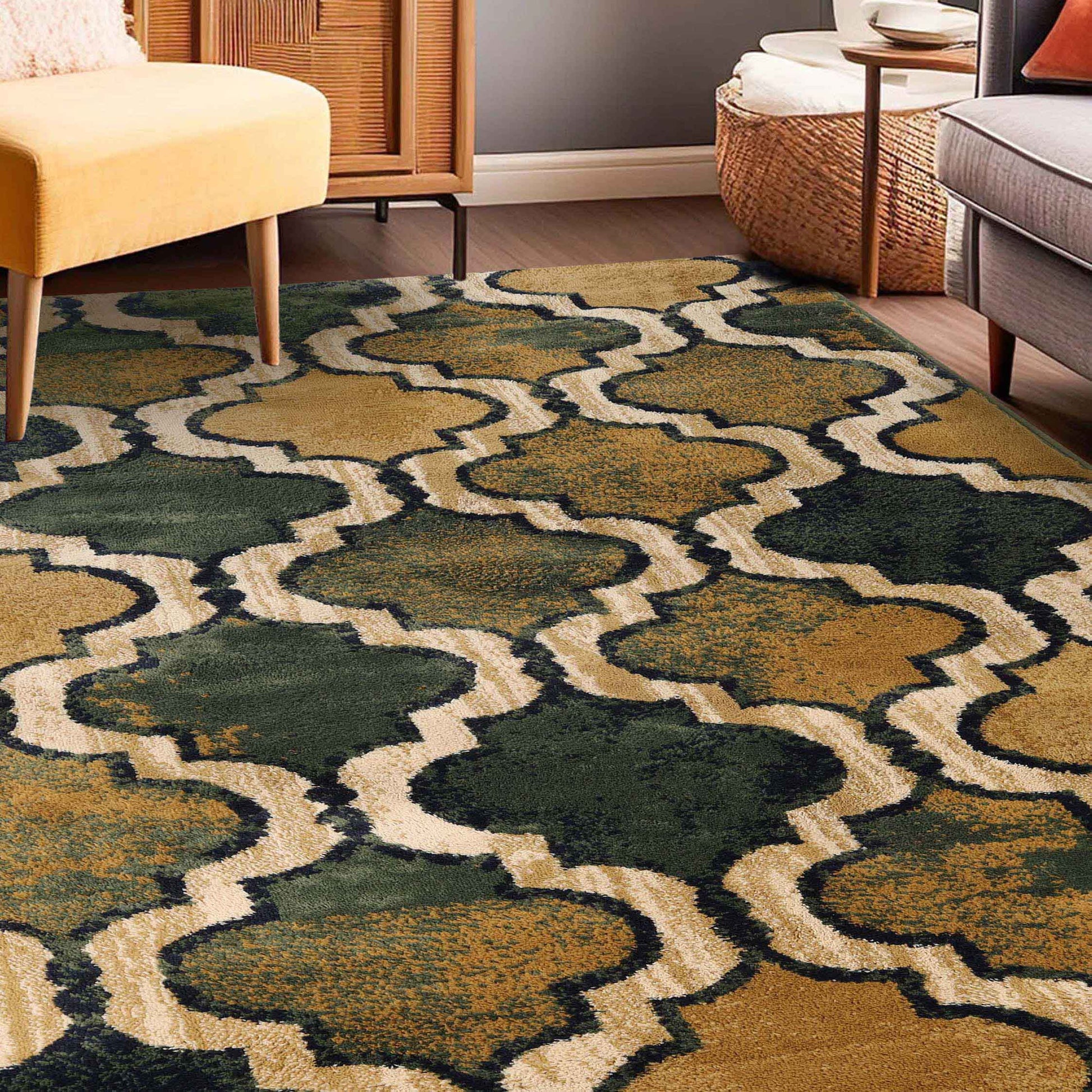 Viking Contemporary Geometric Trellis Indoor Area Rug or Runner - Green