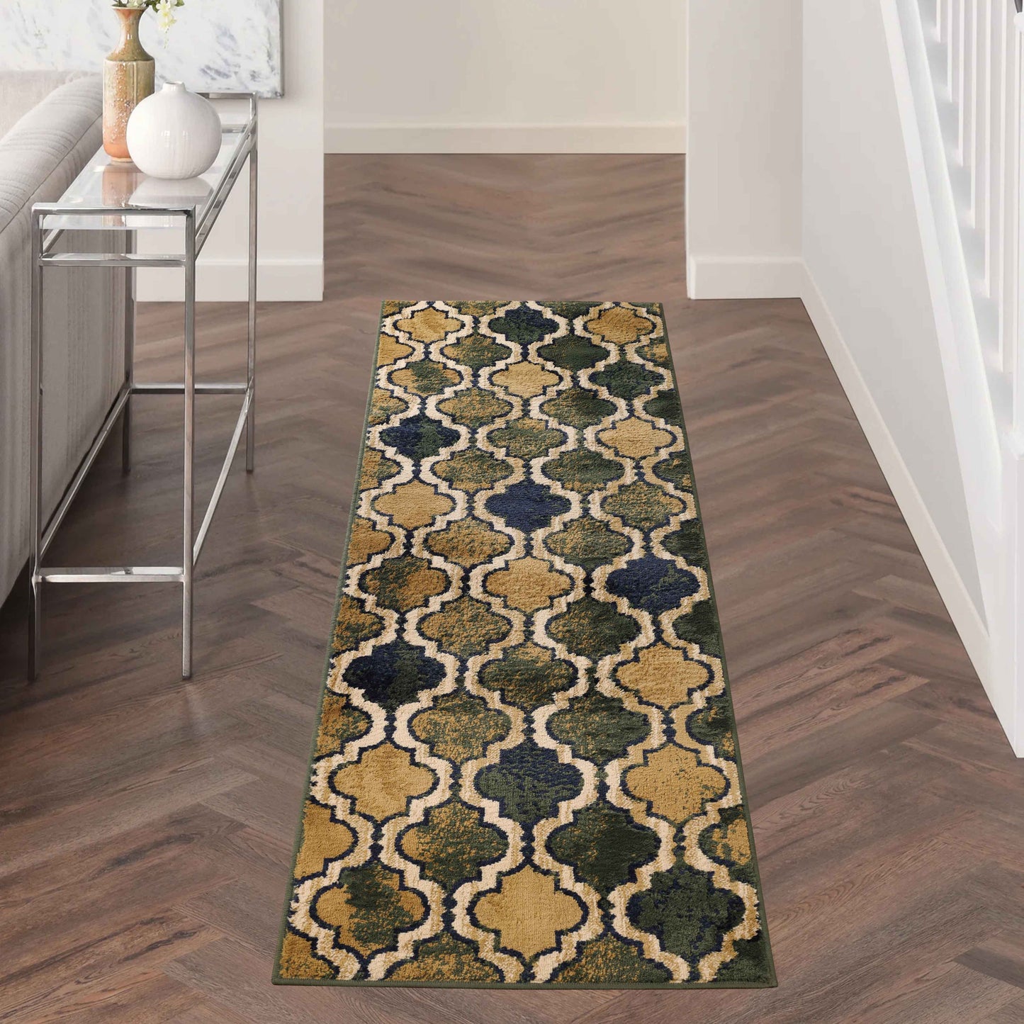 Viking Contemporary Geometric Trellis Indoor Area Rug or Runner - Green